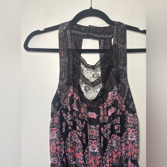Free‎ People Bohemian Moroccan Black Printed Lace Yoke Maxi Dress Size 2 - Picture 6 of 12
